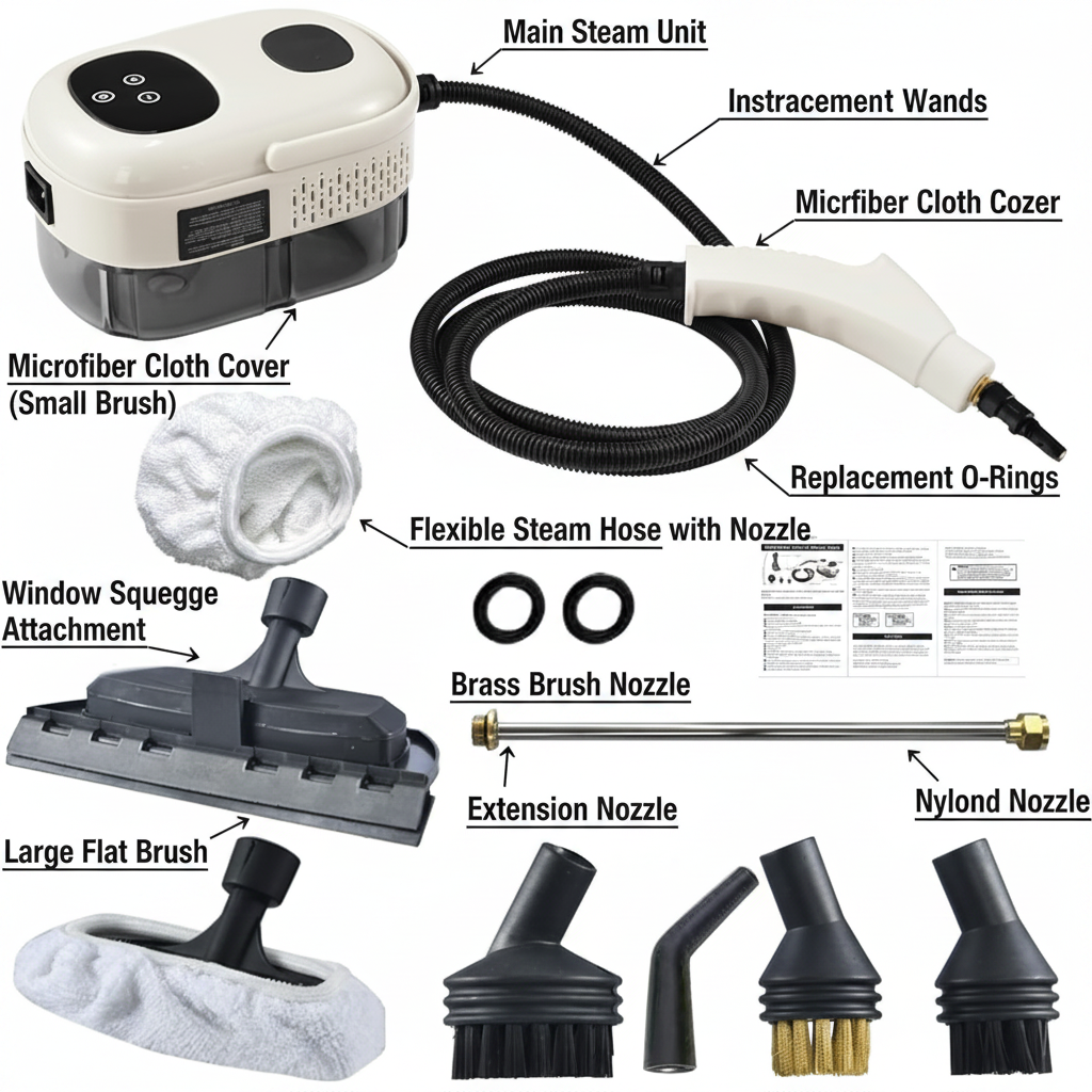 Steam Cleaner accessories infographic